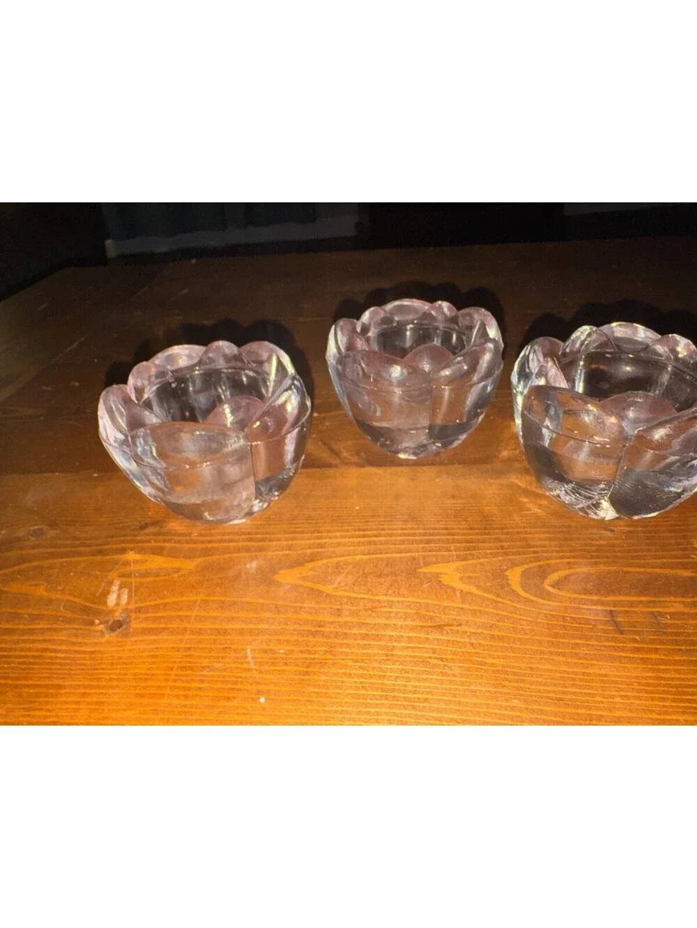 Vintage Pink Glass Lotus Flower Tea Light Votive Candle Holders - Set of 3